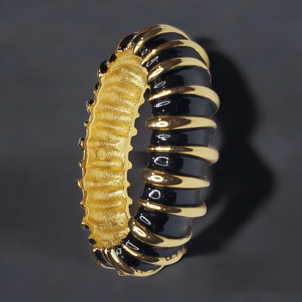 Chunky LES BERNARD VO Gold Enamel Clamper Bracelet - Picture 3 of 5